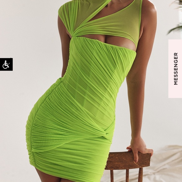 House of CB Dresses & Skirts - House of CB Adrie neon green gathered mini dress New with tags